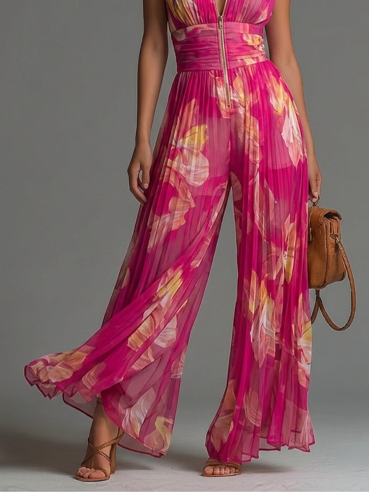 Zsófia Jumpsuit | Plissierter Chiffon-Overall in Rosa