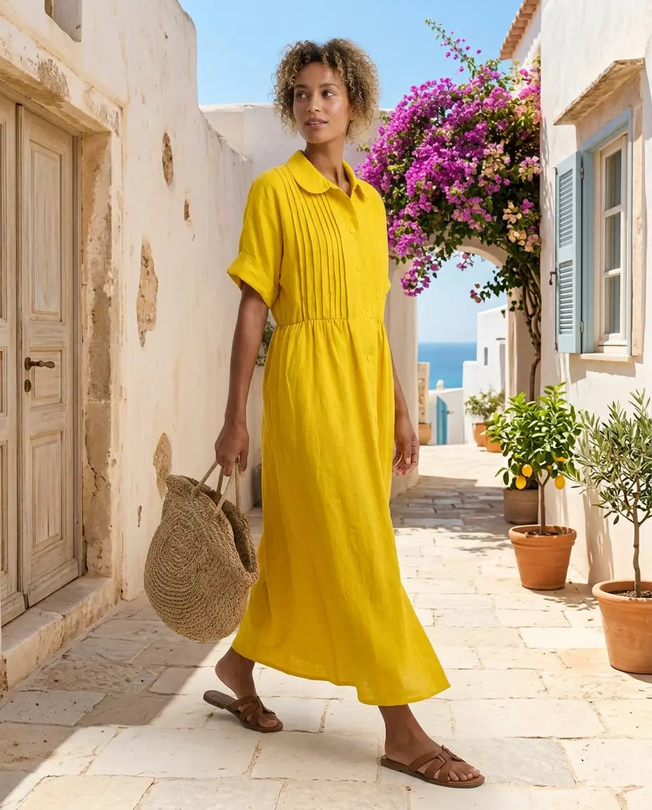 Candela | Vestido tipo camisa, aspecto de lino