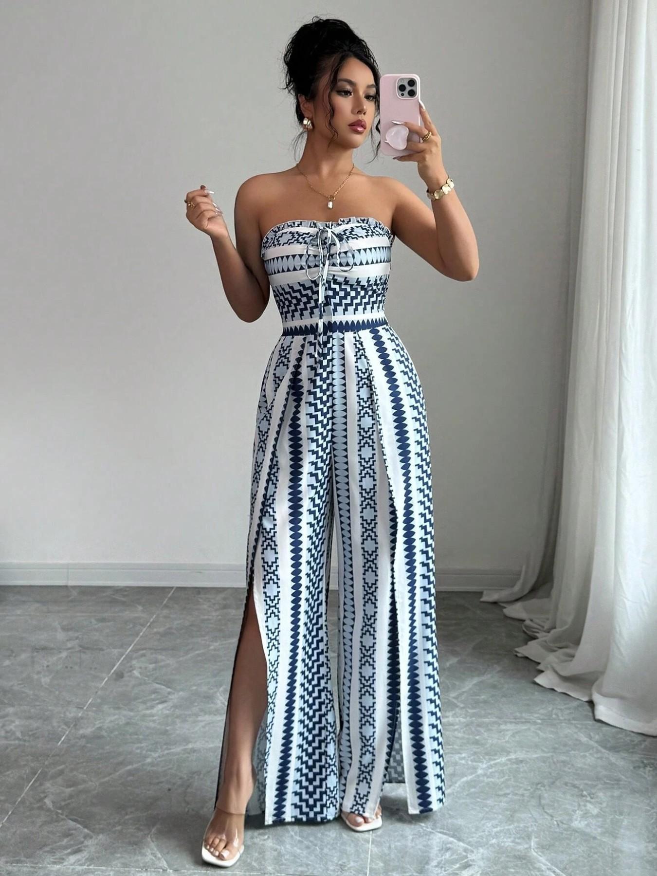 Azura Jumpsuit – Geometrischer Print mit Seitenschlitz