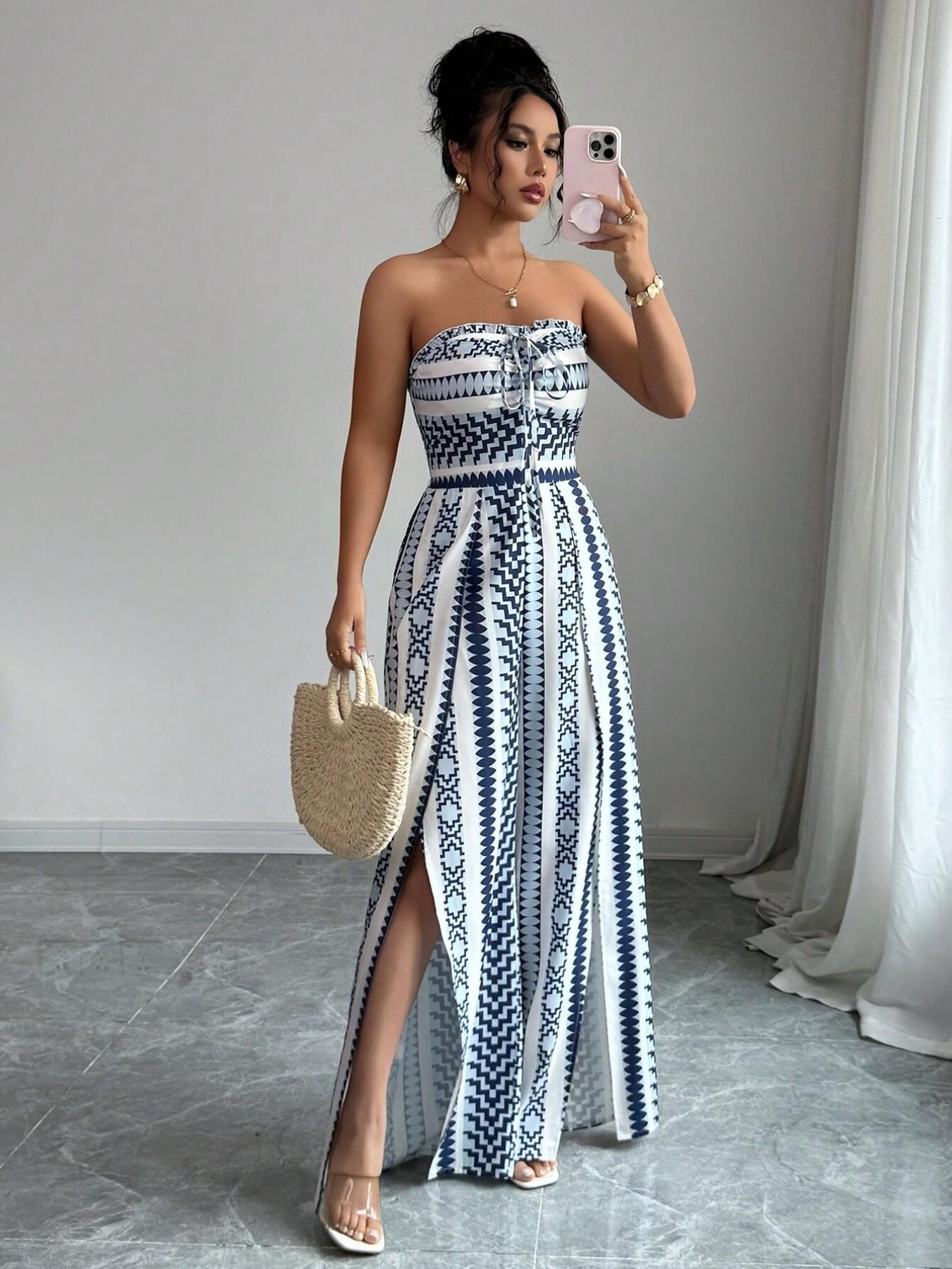 Azura Jumpsuit – Geometrischer Print mit Seitenschlitz