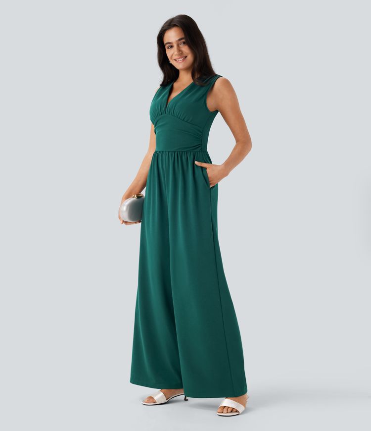Ärmelloser Jumpsuit mit V-Ausschnitt