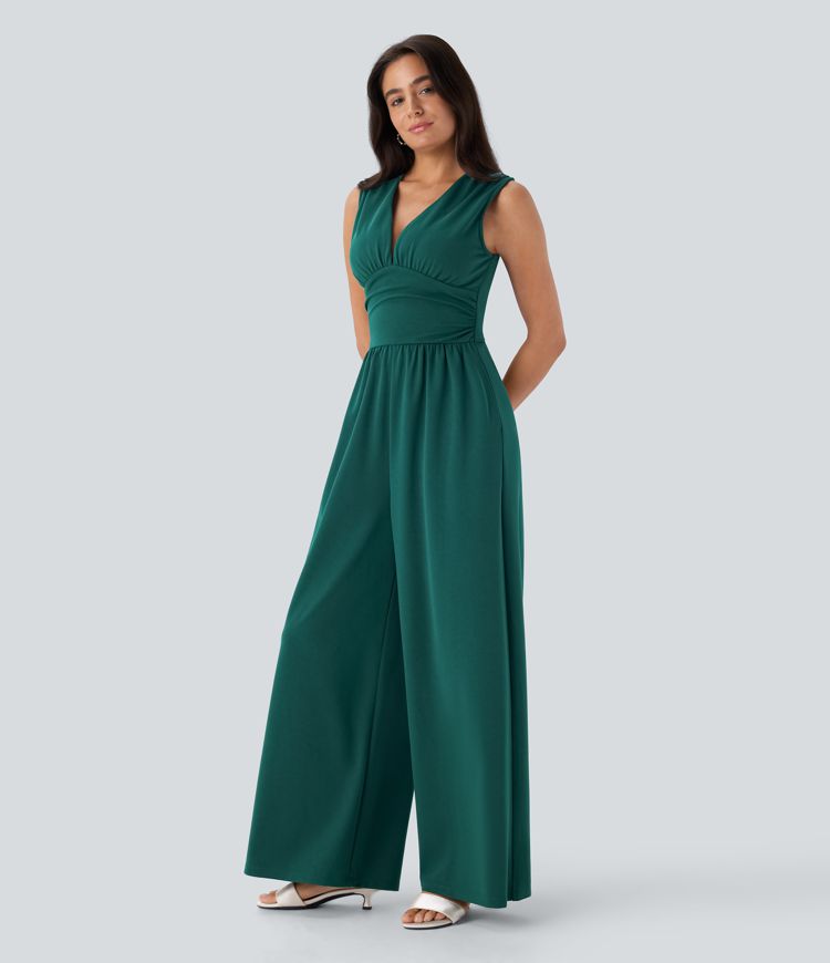 Ärmelloser Jumpsuit mit V-Ausschnitt