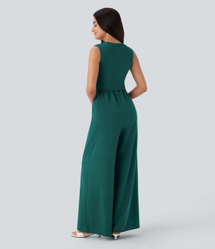 Ärmelloser Jumpsuit mit V-Ausschnitt