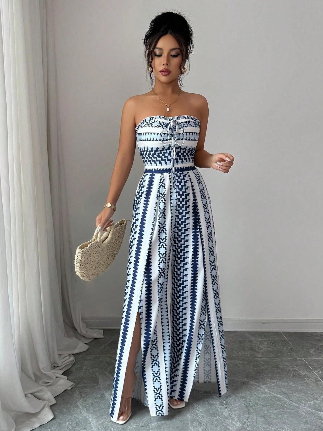 Azura Jumpsuit – Geometrischer Print mit Seitenschlitz