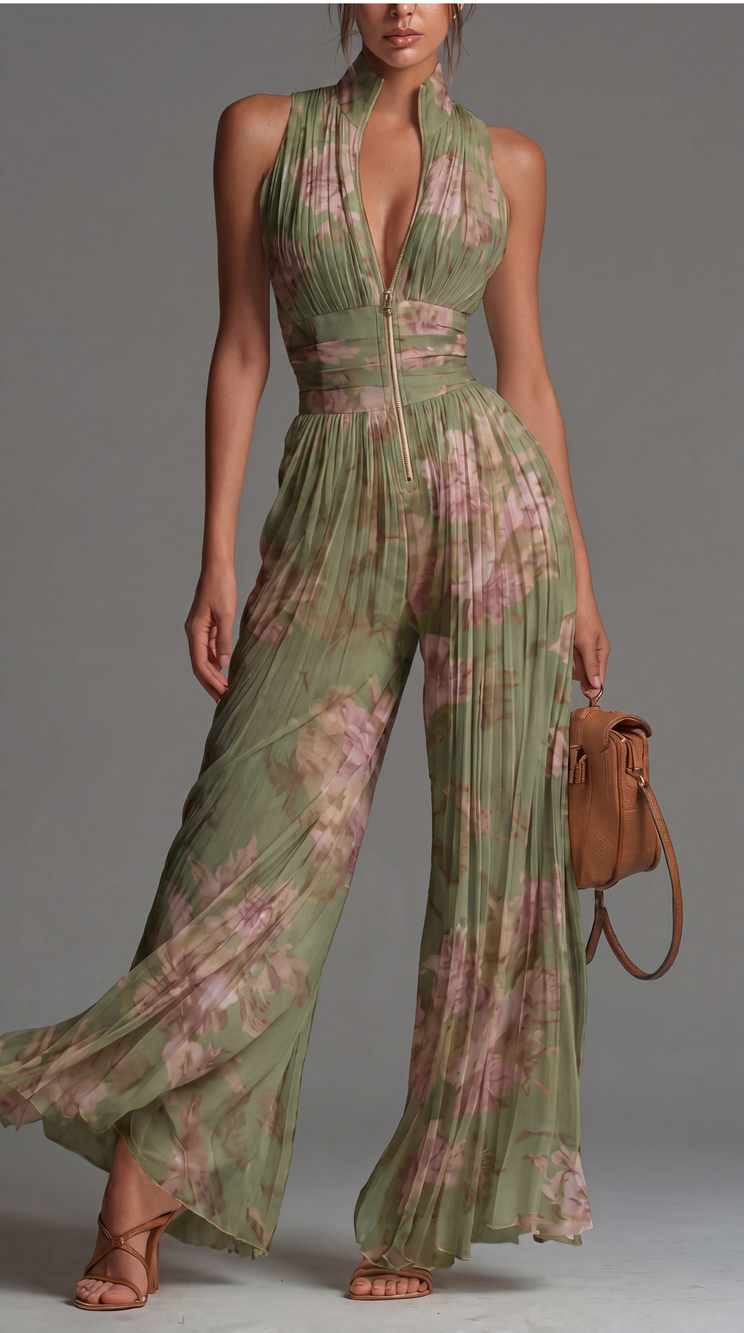 Sofia Jumpsuit | Plissierter Chiffon-Overall in Grün