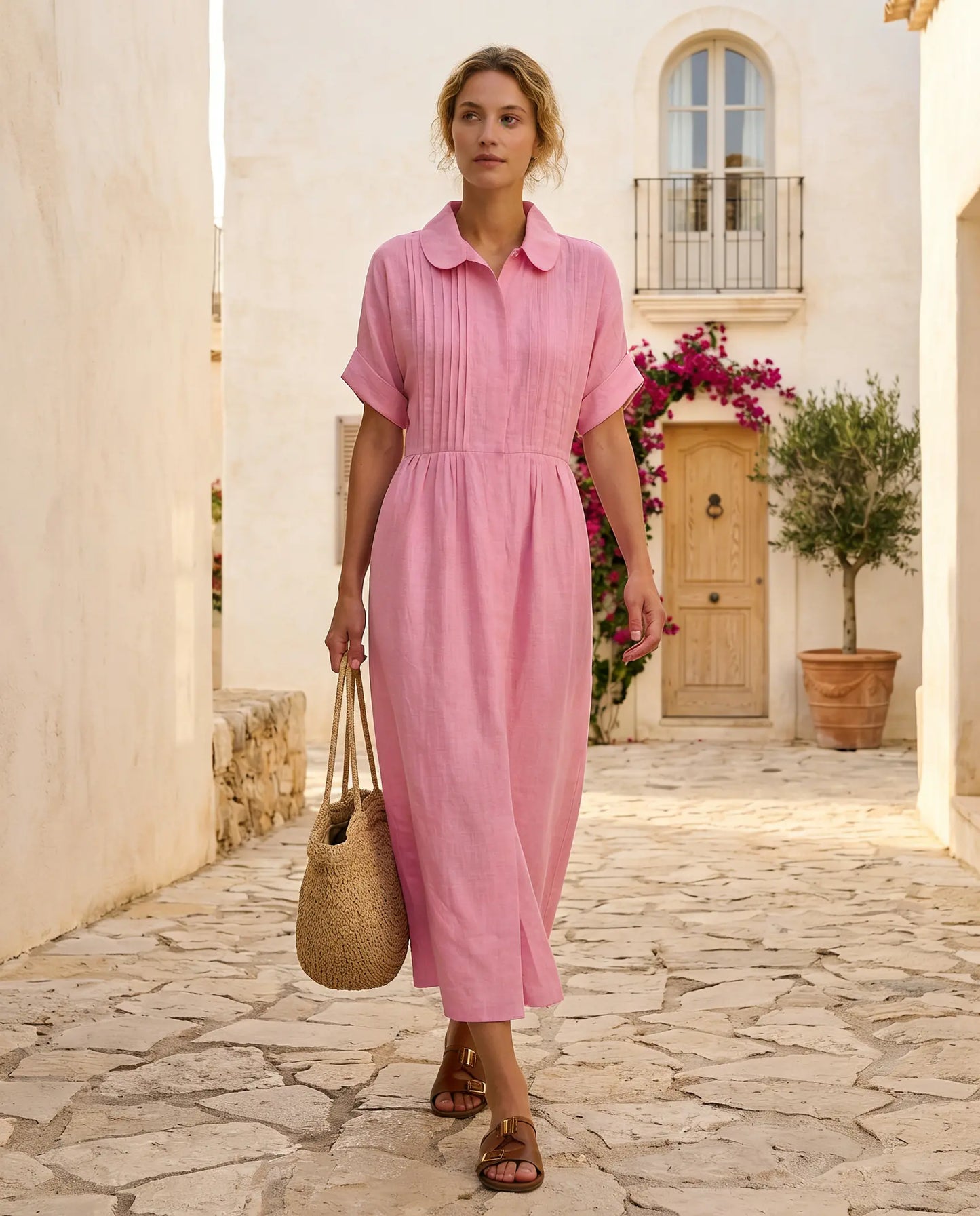 Candela | Vestido tipo camisa, aspecto de lino