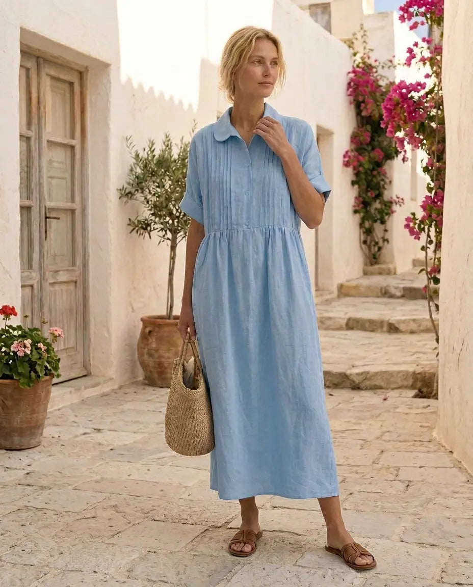 Candela | Vestido tipo camisa, aspecto de lino