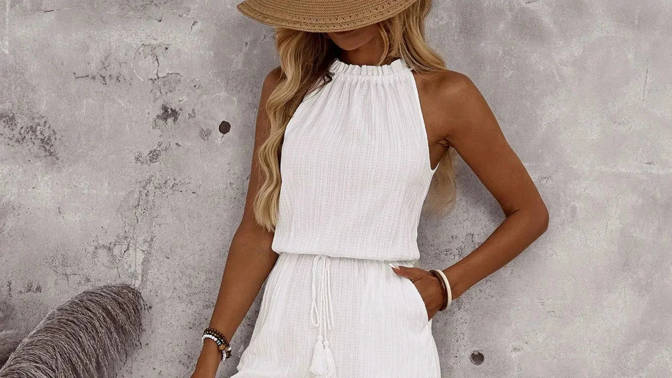 LENA — Leichter Halter-Jumpsuit mit Bindedetail