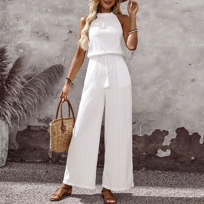 LENA — Leichter Halter-Jumpsuit mit Bindedetail