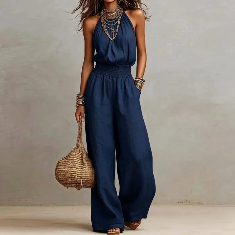 Eleganter Chiffon-Overall | Weites Bein, Hohe Taille