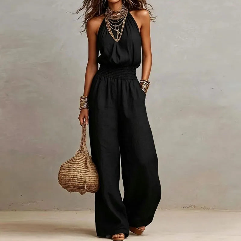 Eleganter Chiffon-Overall | Weites Bein, Hohe Taille