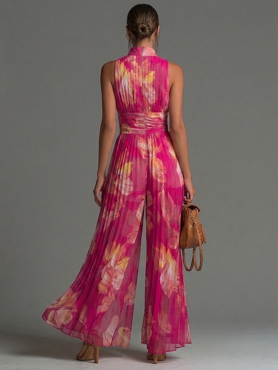 Shofia Jumpsuit | Plissierter Chiffon-Overall in Rosa