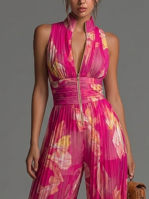 Sofia Jumpsuit | Plissierter Chiffon-Overall in Rosa