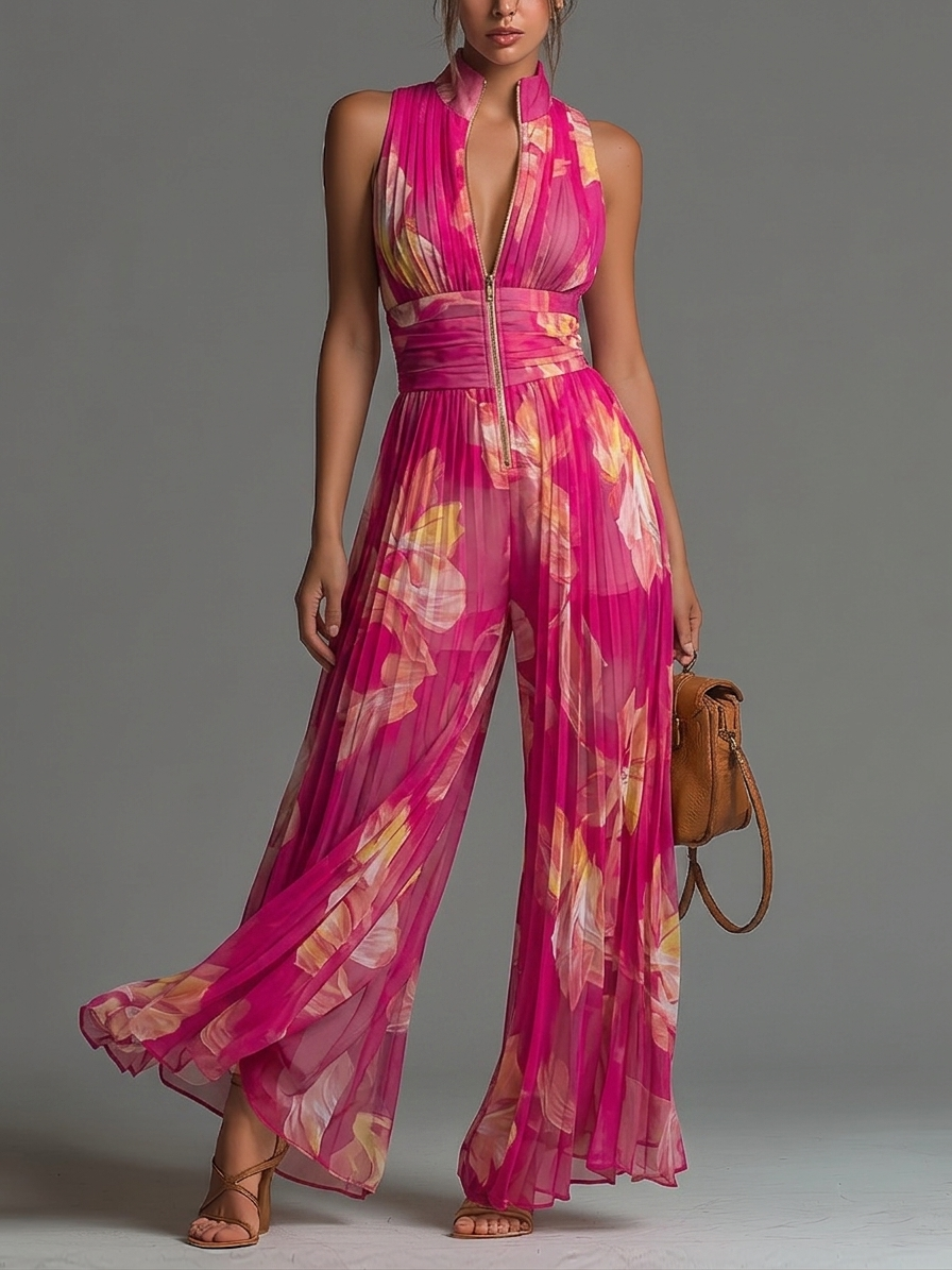 Shofia Jumpsuit | Plissierter Chiffon-Overall in Rosa