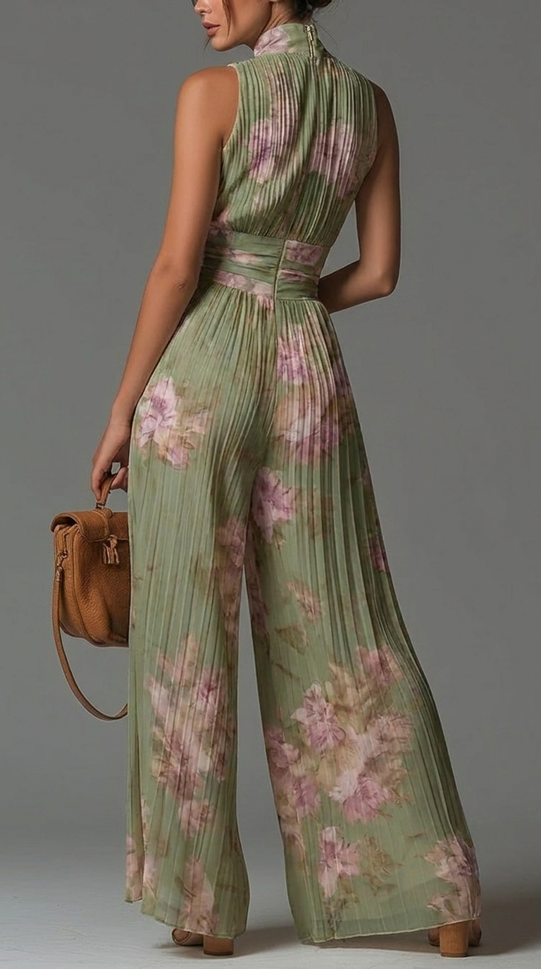Sofia Jumpsuit | Plissierter Chiffon-Overall in Grün