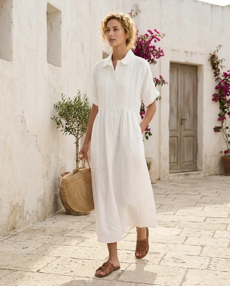 Candela | Vestido tipo camisa, aspecto de lino