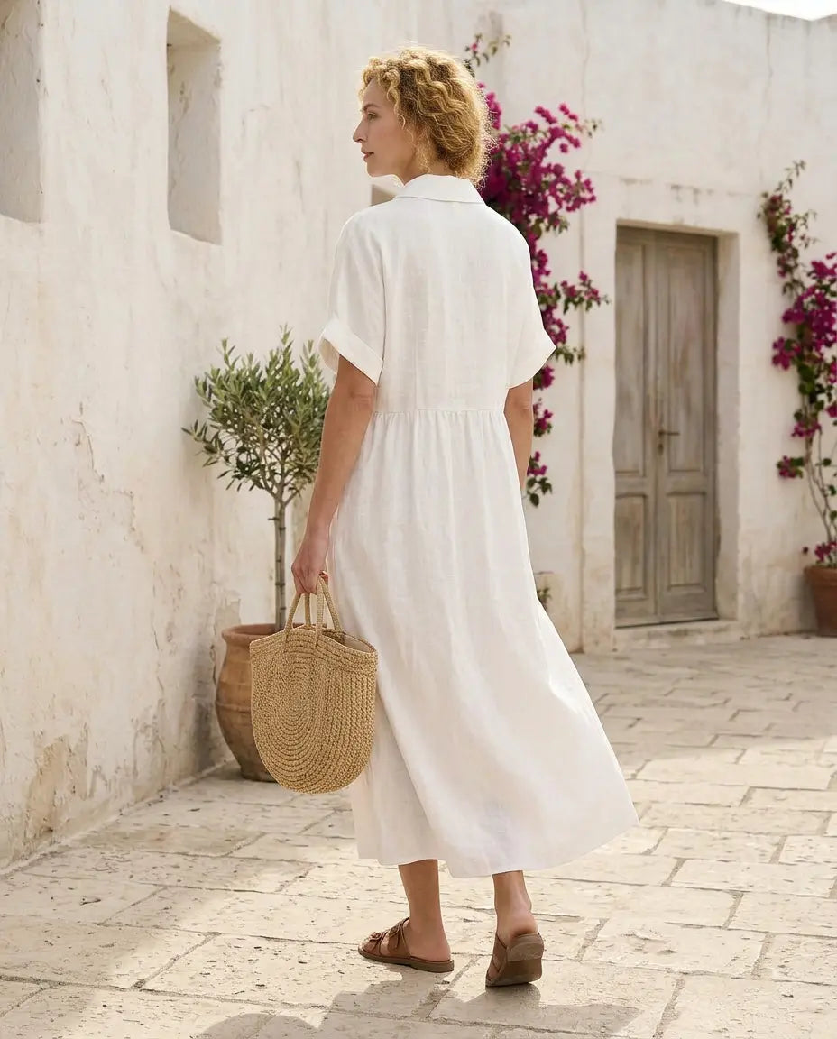 Candela | Vestido tipo camisa, aspecto de lino