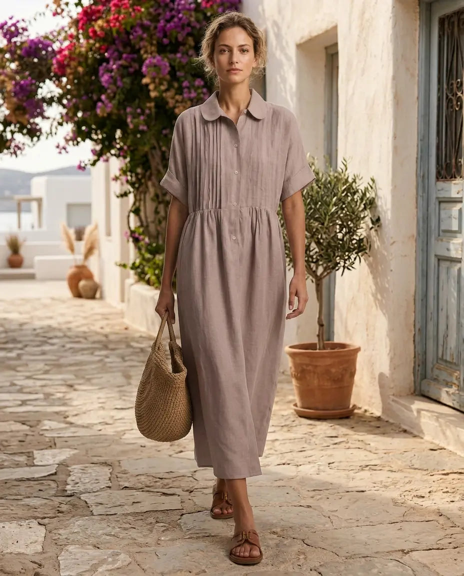Candela | Vestido tipo camisa, aspecto de lino