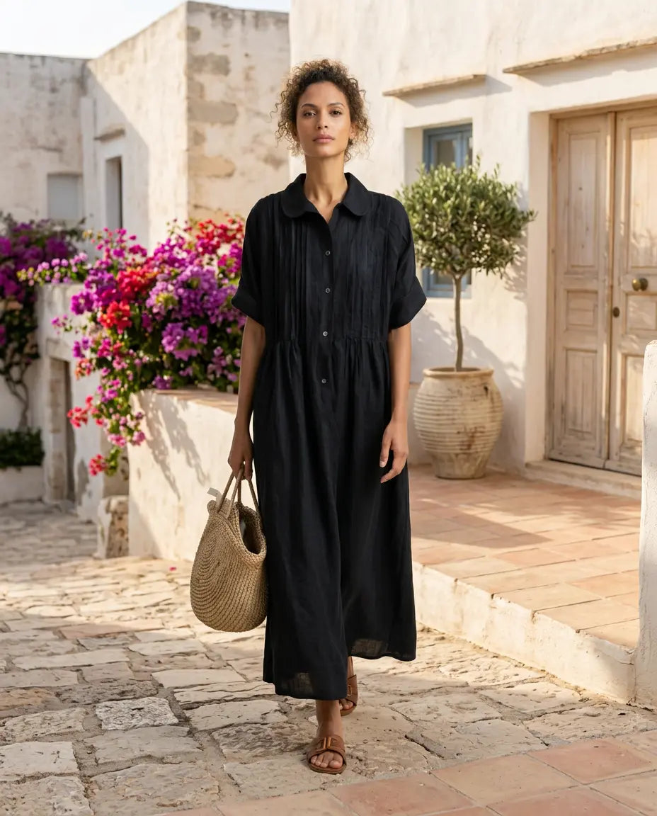 Candela | Vestido tipo camisa, aspecto de lino