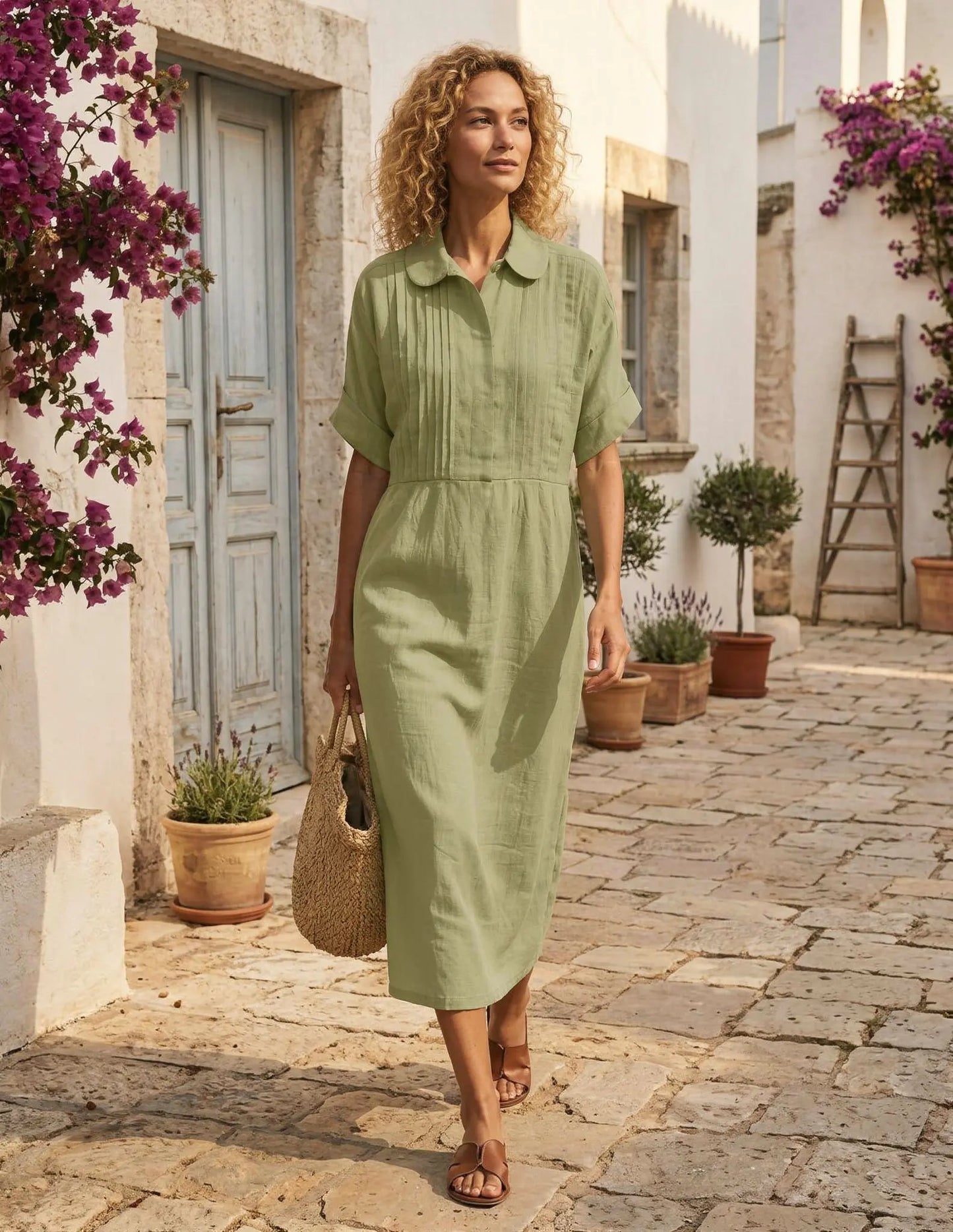 Candela | Vestido tipo camisa, aspecto de lino