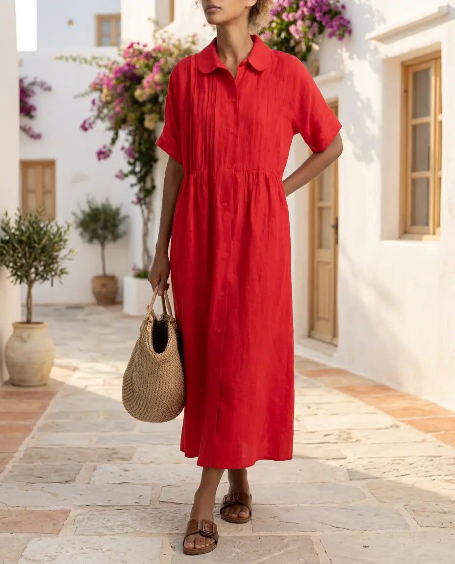 Candela | Vestido tipo camisa, aspecto de lino