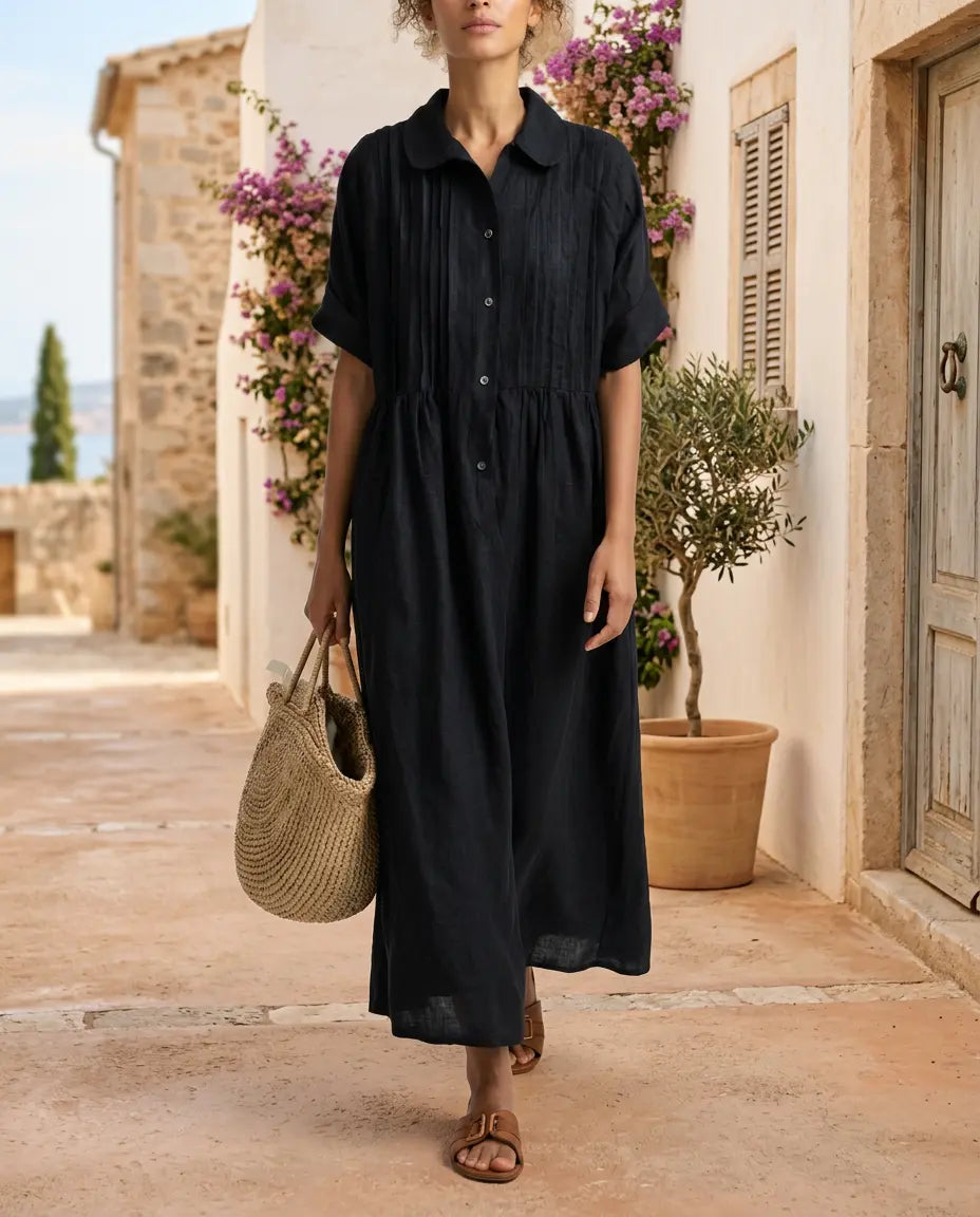 Candela | Vestido tipo camisa, aspecto de lino