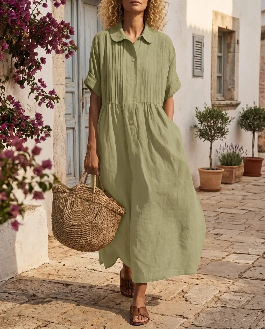 Candela | Vestido tipo camisa, aspecto de lino