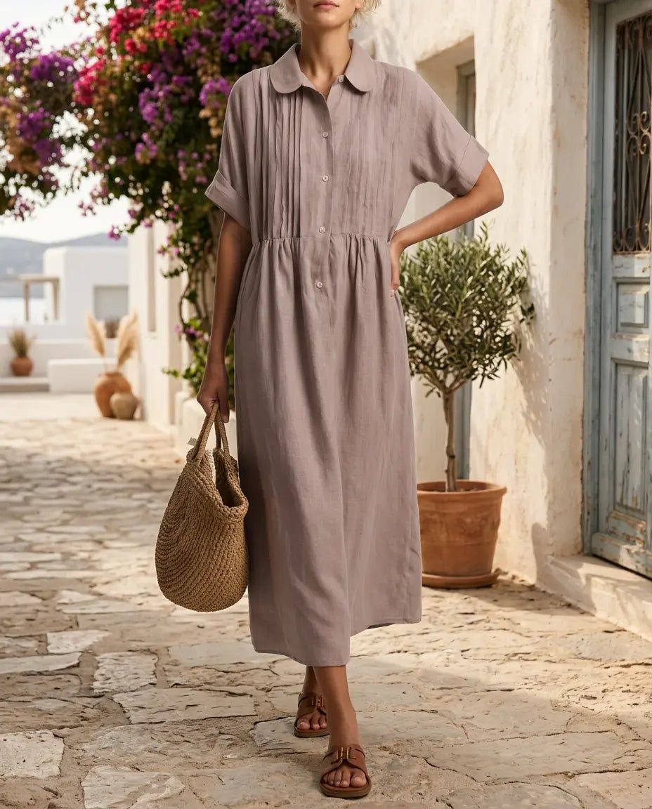 Candela | Vestido tipo camisa, aspecto de lino